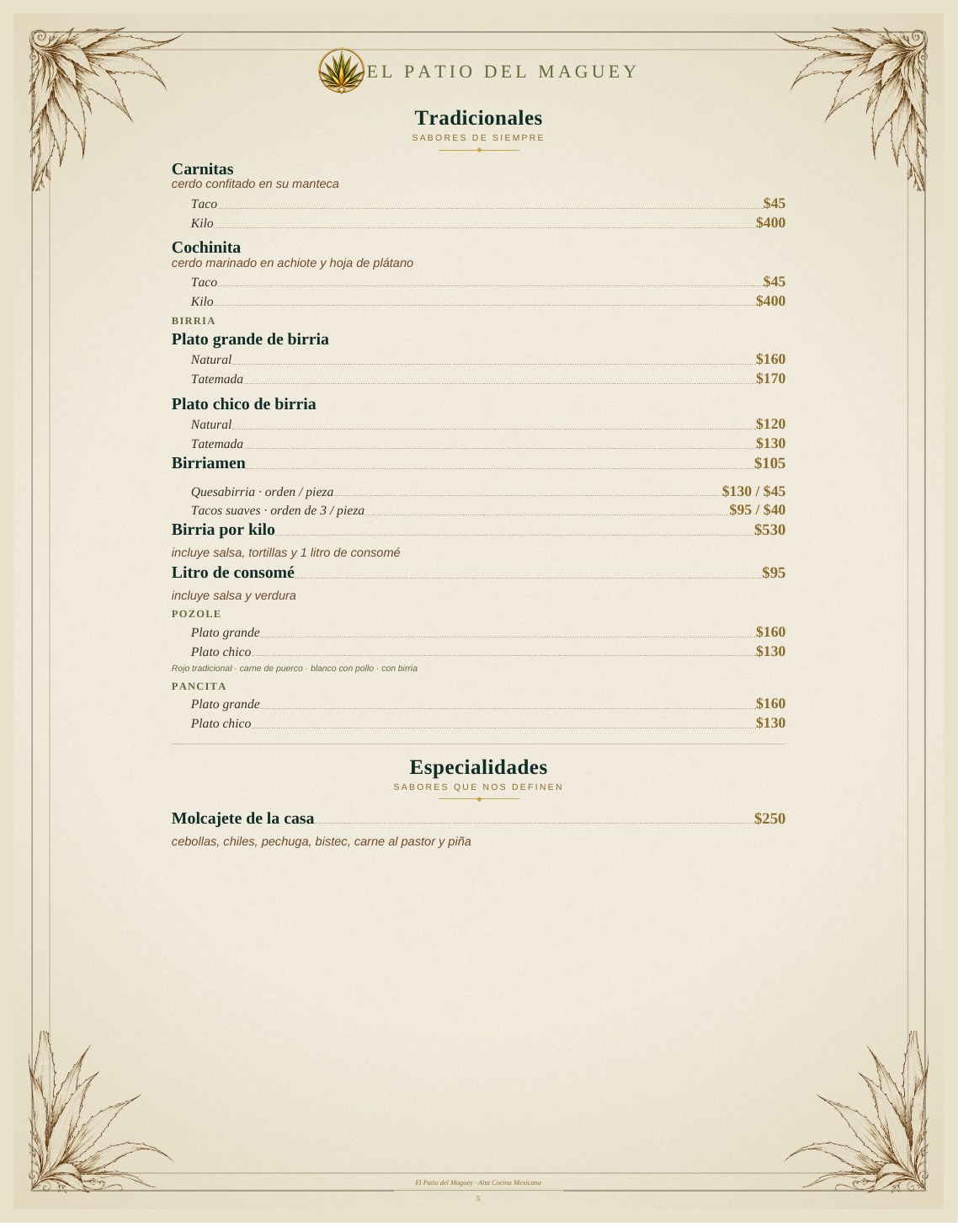 Menú de El Patio del Maguey — página 5